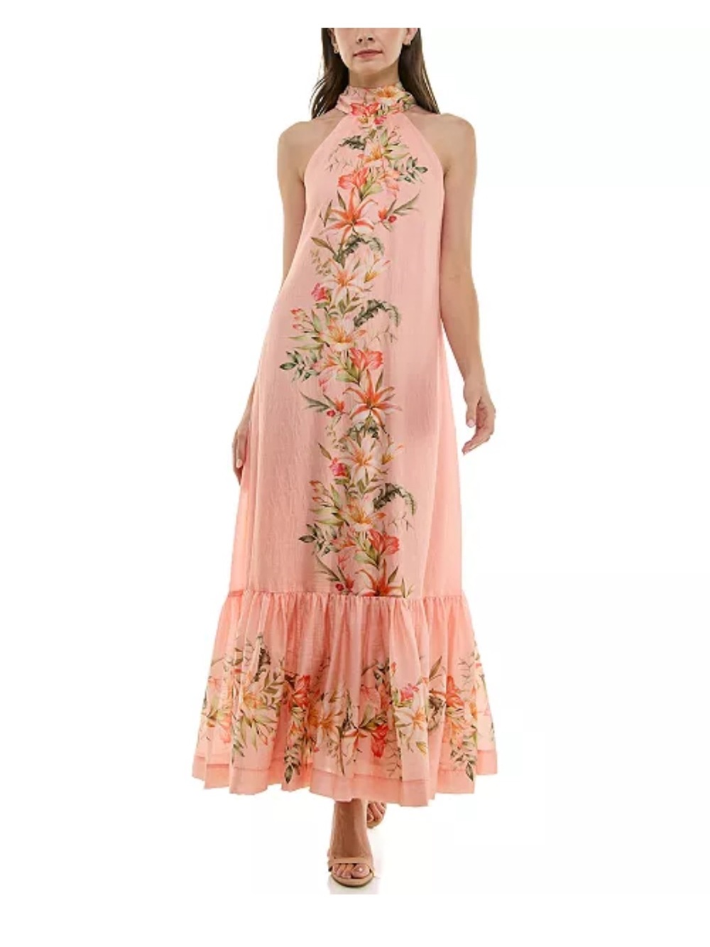 Peach Floral Halter Maxi Dress color is peach not pink ..